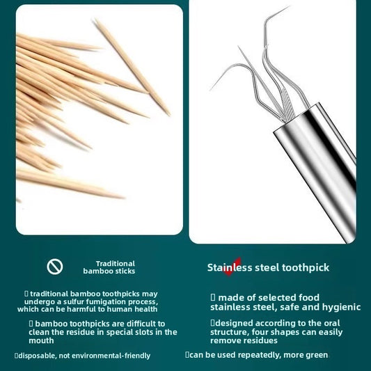 Stainless Steel Dental Floss & Toothpick Set – Reusable Picks with Travel Case, view 2