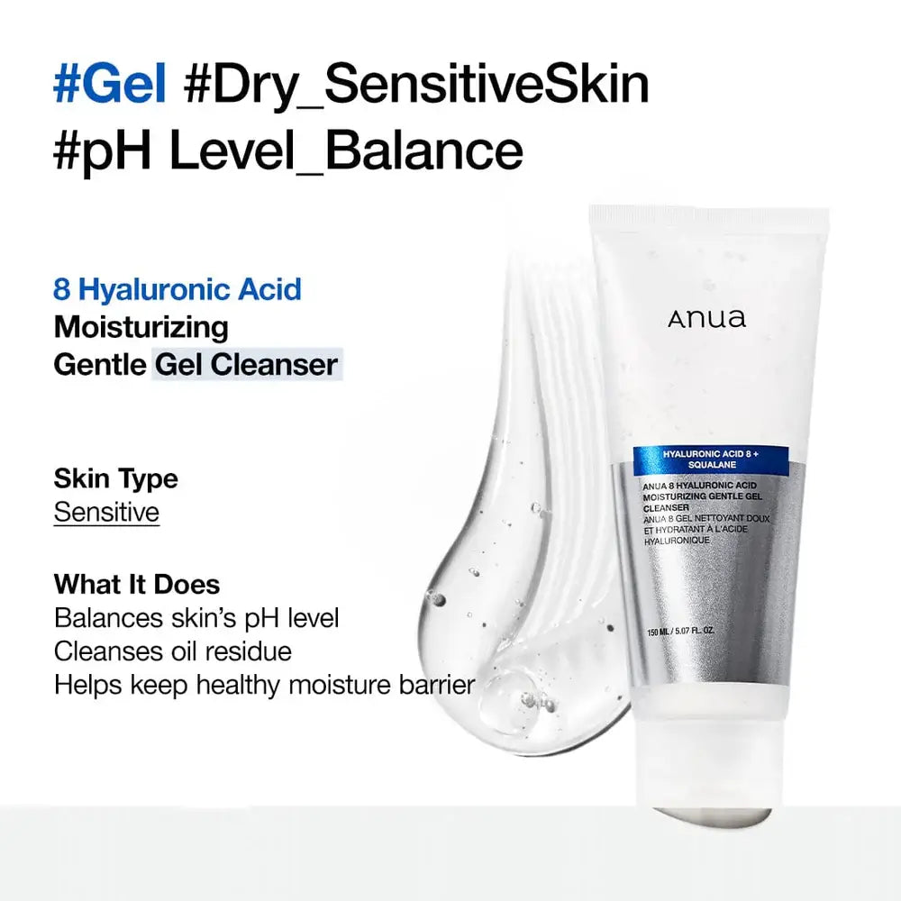 Anua 8 Hyaluronic Acid Moisturizing Gentle Gel Cleanser – Hydrating Low-pH Cleanser