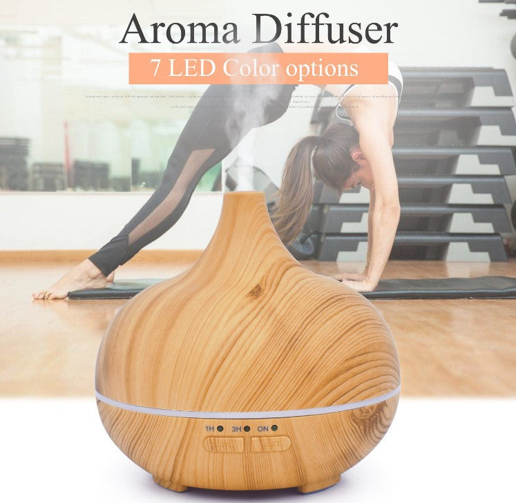 Wood Grain Ultrasonic Aroma Diffuser & Humidifier with Remote – 150 ml / 0.5 L