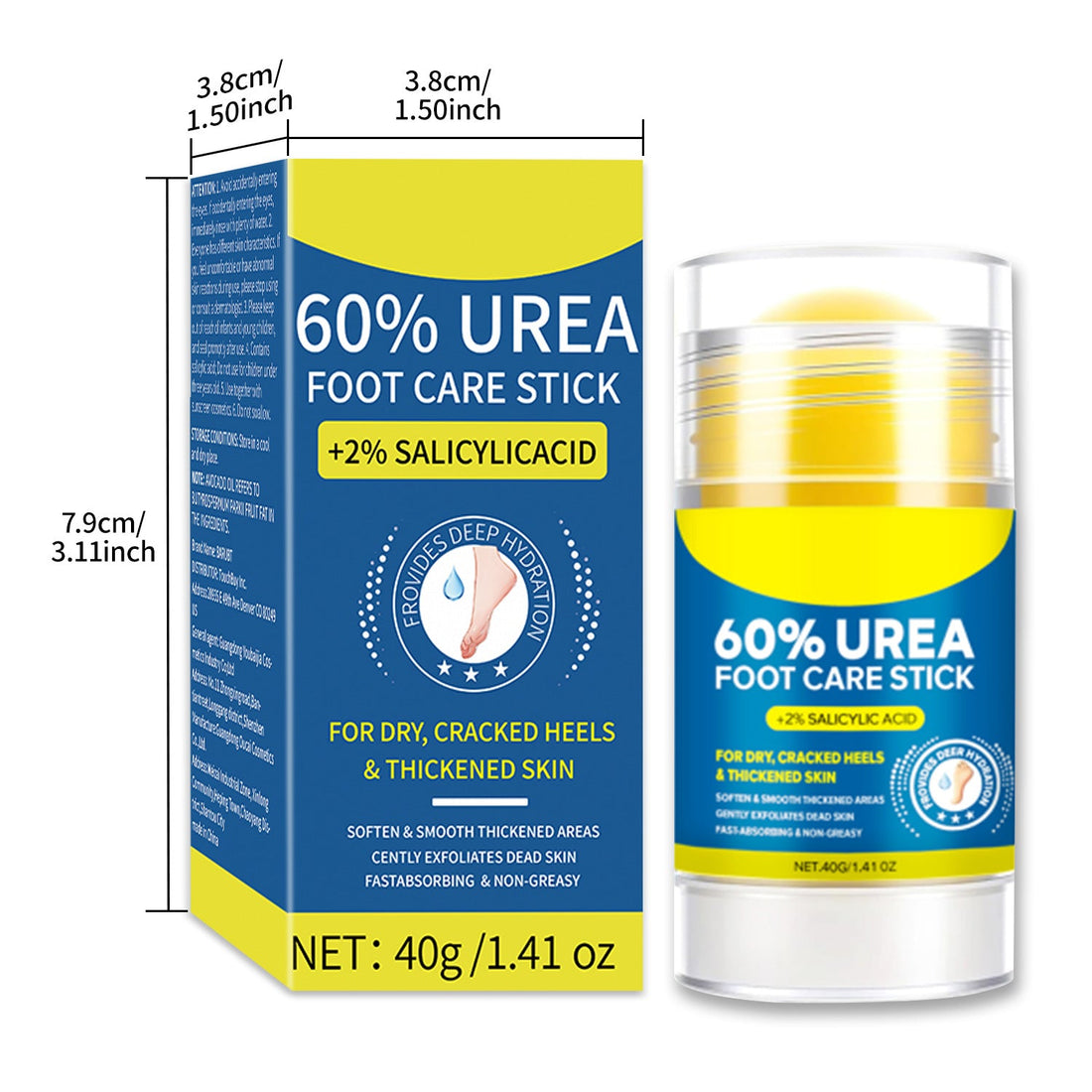 Salicylic acid and urea balm stick for cracked heels and dry skin treatment