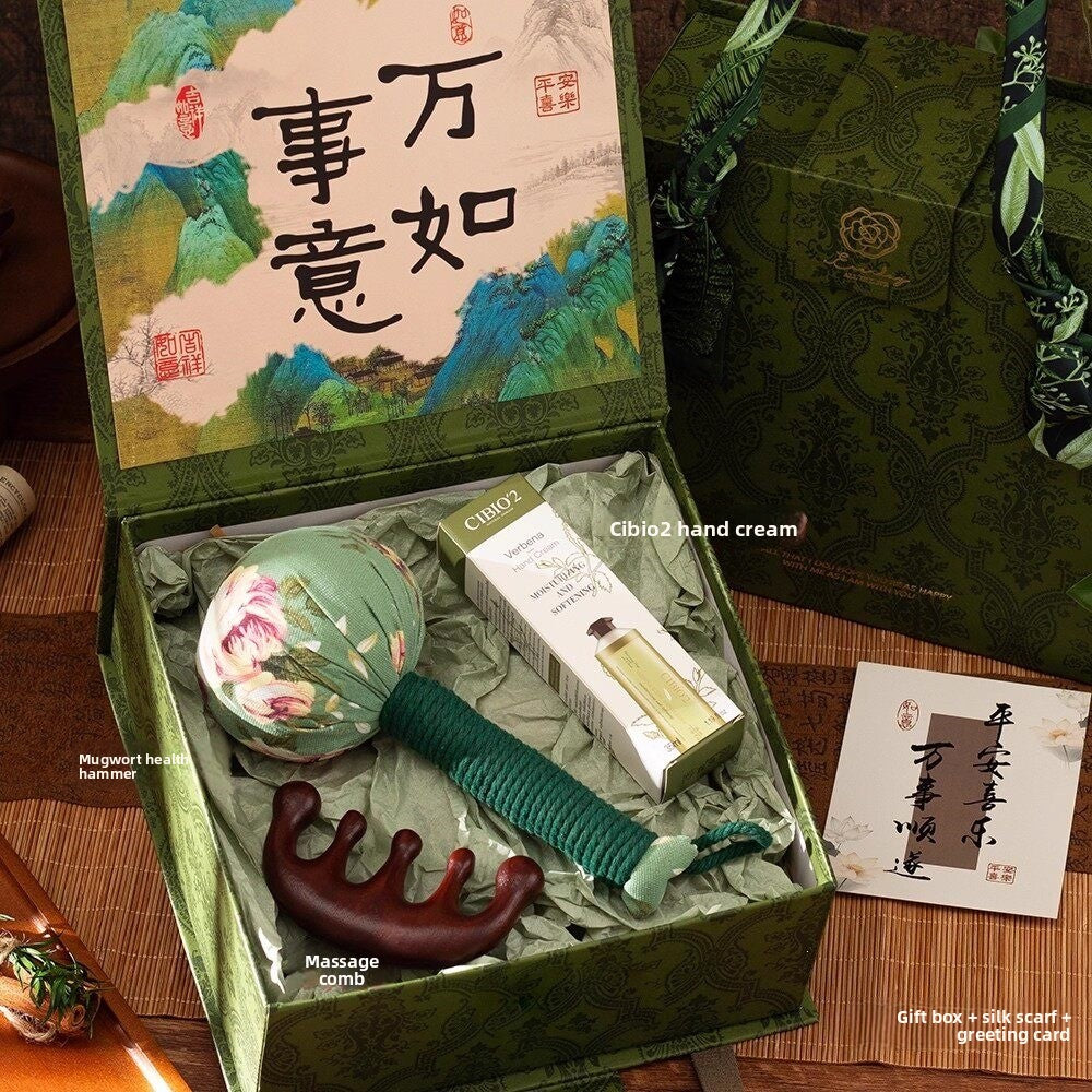 Cultural Creative Gift Box Set – Chinese-Inspired Wellness & Beauty Gift Box with Wooden Comb & Massage Tools