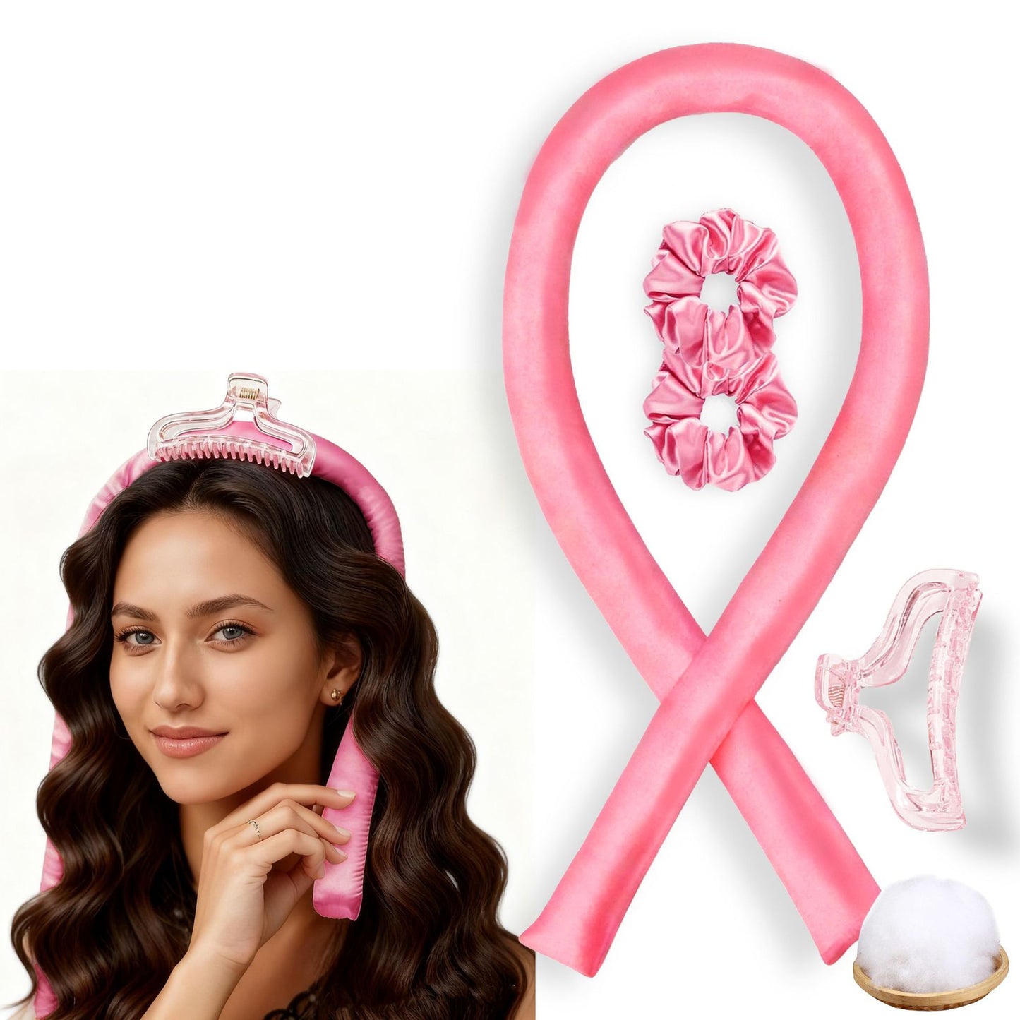 No-Heat Satin Curling Set – Handmade Wave & U-Shaped Hair Curler
