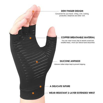 Half-Finger Training Gloves Unisex Copper Fiber Compression Anti-Skid Breathable Glove for Wrist Supports Hand Protection