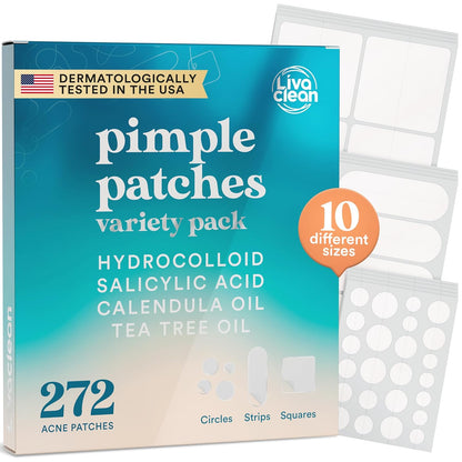 272 CT Large Pimple Patches for Face - Variety Pack Zit Patches W/ Salicylic Acid, Tea Tree, Calendula Oil - Pimple Patches Large Acne Patches for Face and Body - Dark Spot Patches
