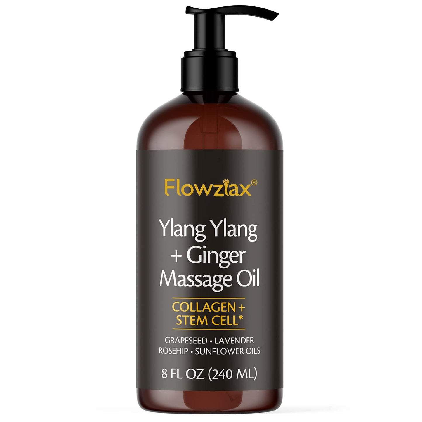 Flowzlax Soothing & Firming Body Massage Oil 240ml – Lavender, Ylang & Ginger, Body Soreness Relief