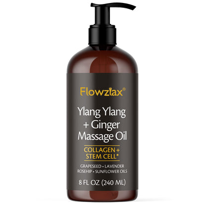 Flowzlax Soothing & Firming Body Massage Oil 240ml – Lavender, Ylang & Ginger, Body Soreness Relief