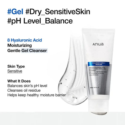 Anua 8 Hyaluronic Acid Moisturizing Gentle Gel Cleanser – Hydrating Low-pH Cleanser