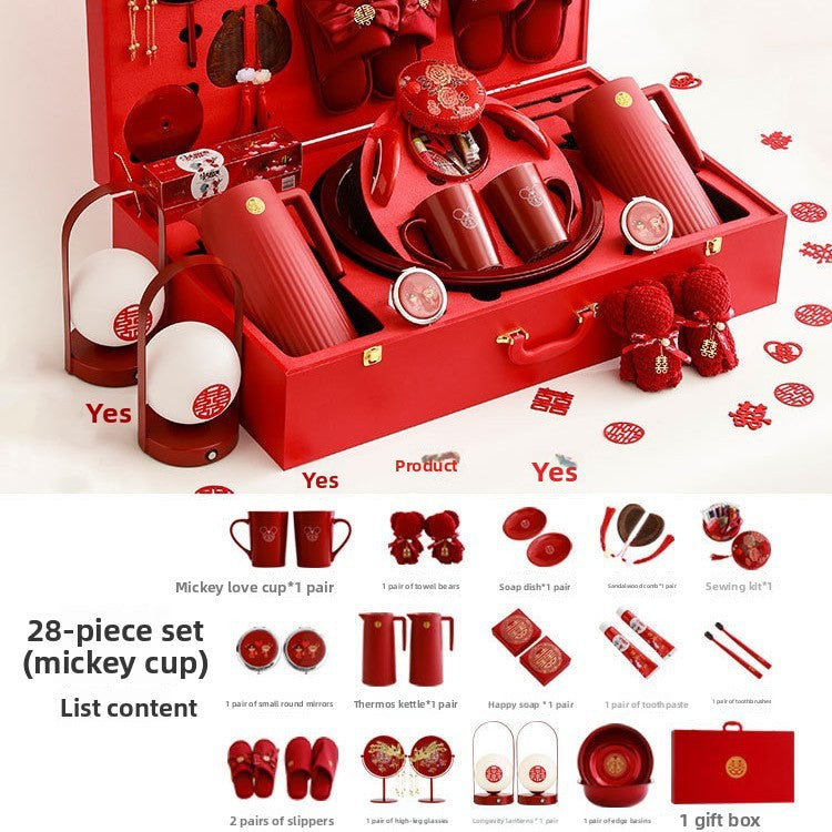 Ceramic Wedding Gift Set – Traditional Chinese Bridal Dowry Trunk with Tea Set & Accessories