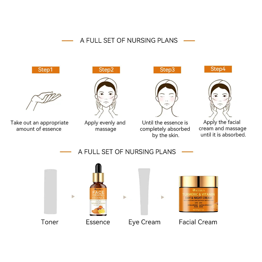 SUYARUN Vitamin C Brightening Cream + Turmeric Firming Serum Duo, Anti-Aging Skincare Set for Youthful Glow & Radiance.