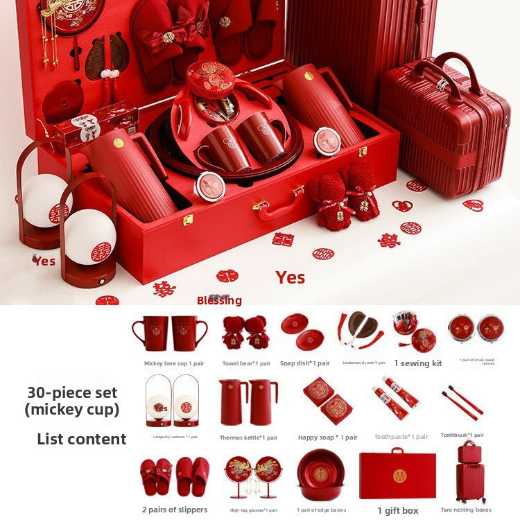 Ceramic Wedding Gift Set – Traditional Chinese Bridal Dowry Trunk with Tea Set & Accessories