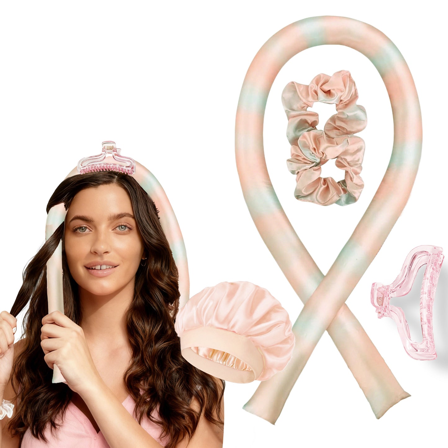 No-Heat Satin Curling Set – Handmade Wave & U-Shaped Hair Curler