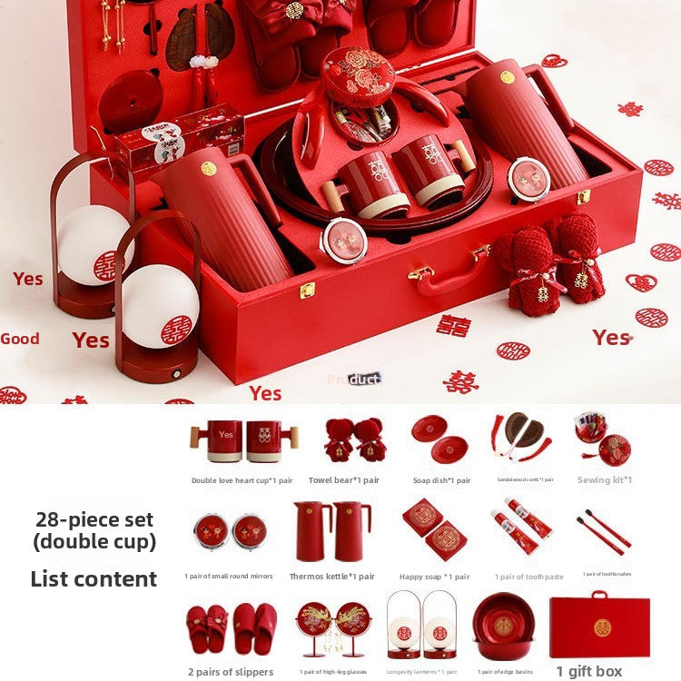 Ceramic Wedding Gift Set – Traditional Chinese Bridal Dowry Trunk with Tea Set & Accessories