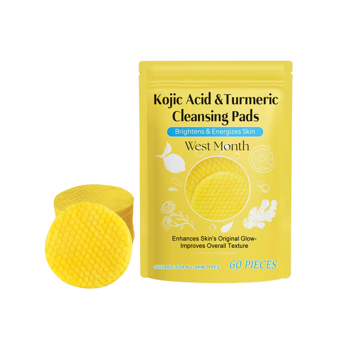 West Month Turmeric & Kojic Acid Cleansing Pads container open showing pads inside