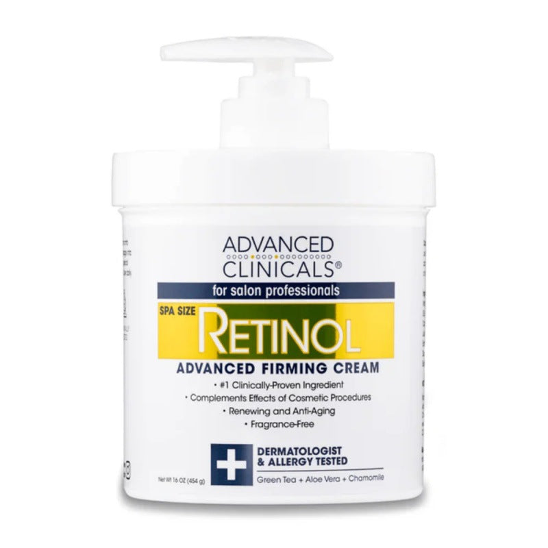 Retinol advanced firming cream container with pump on a white background