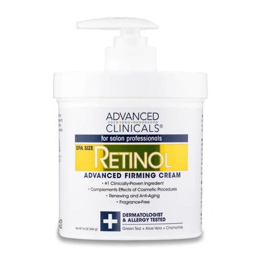 Retinol advanced firming cream container with pump on a white background