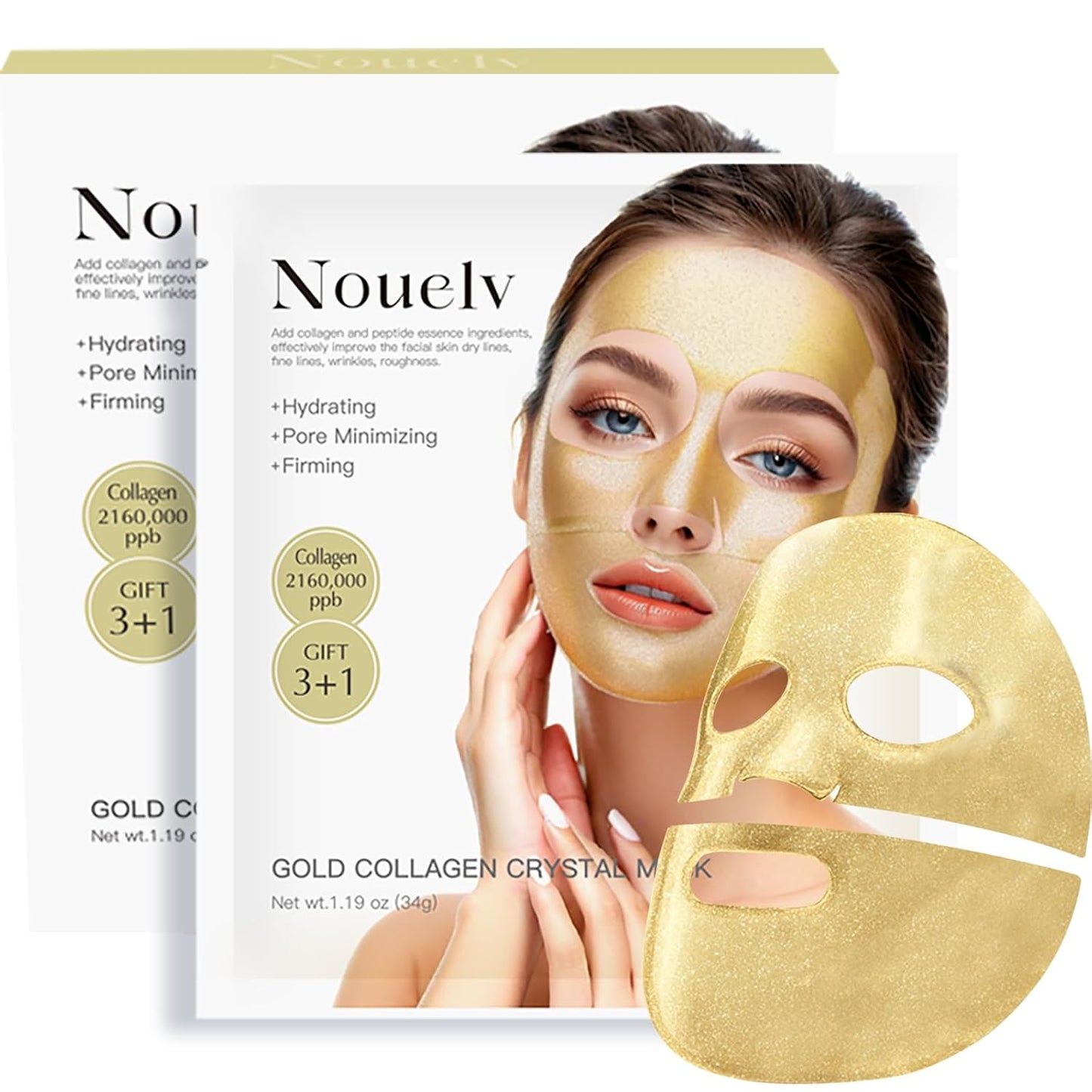 24K Gold Bio Collagen Face Mask - Hydrating Overnight Collagen Treatment (34g x 4)