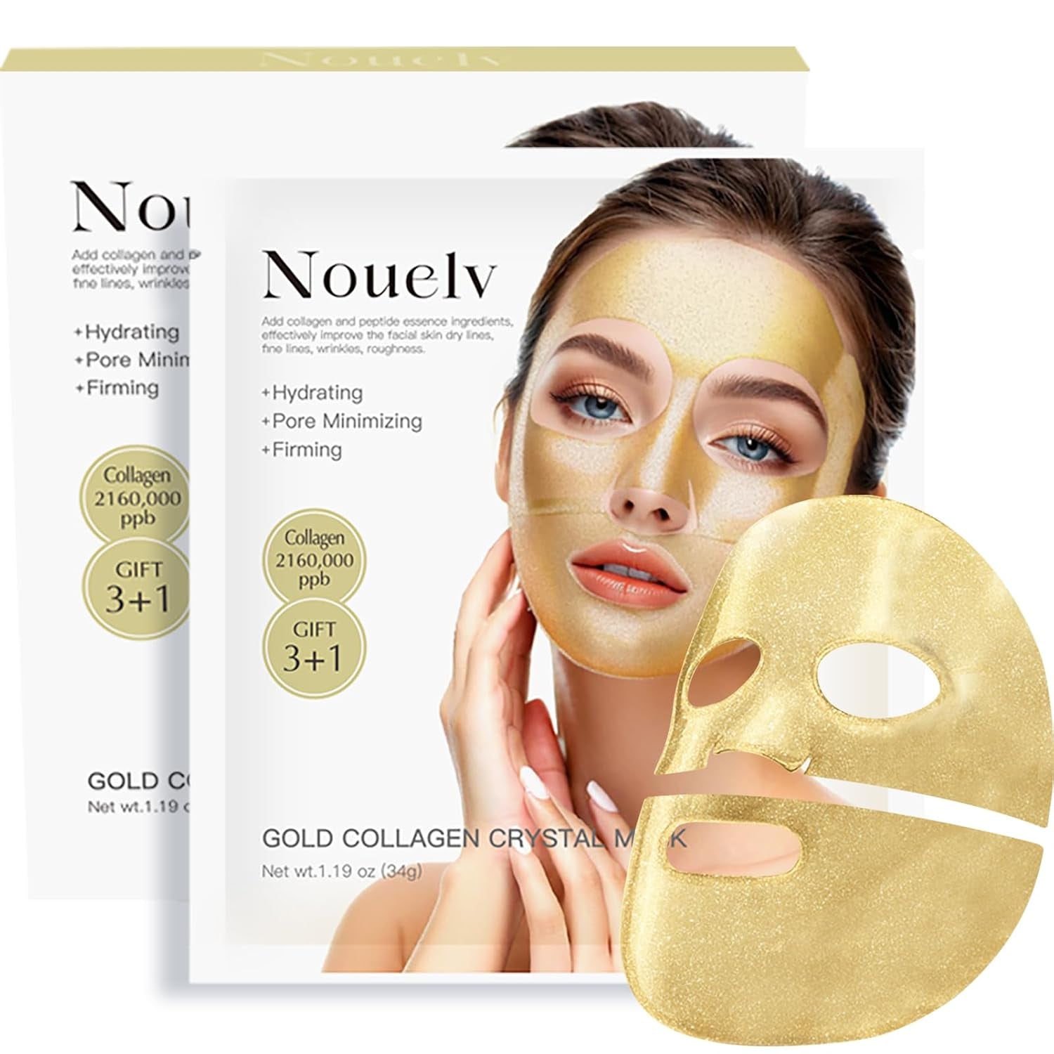 24K Gold Bio Collagen Face Mask - Hydrating Overnight Collagen Treatment (34g x 4)