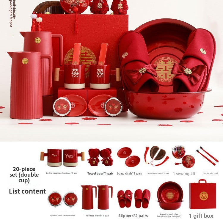 Ceramic Wedding Gift Set – Traditional Chinese Bridal Dowry Trunk with Tea Set & Accessories