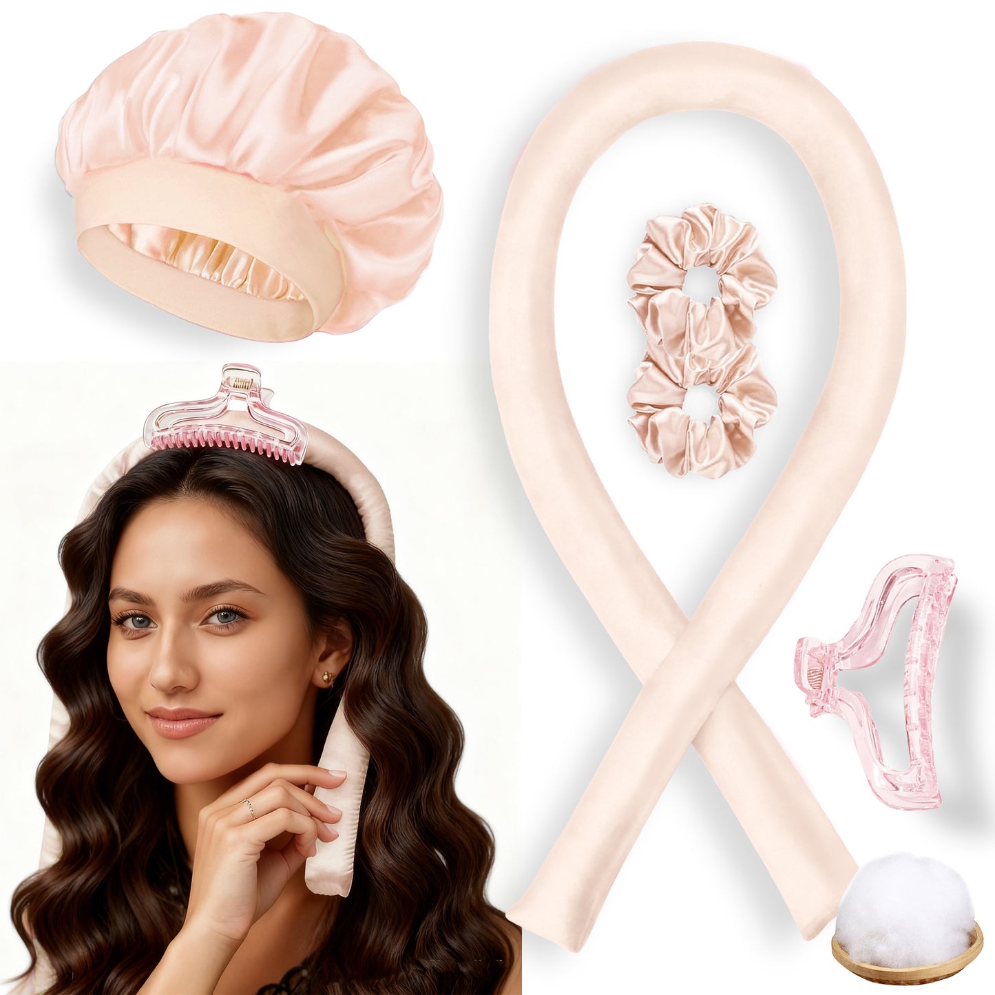 No-Heat Satin Curling Set – Handmade Wave & U-Shaped Hair Curler