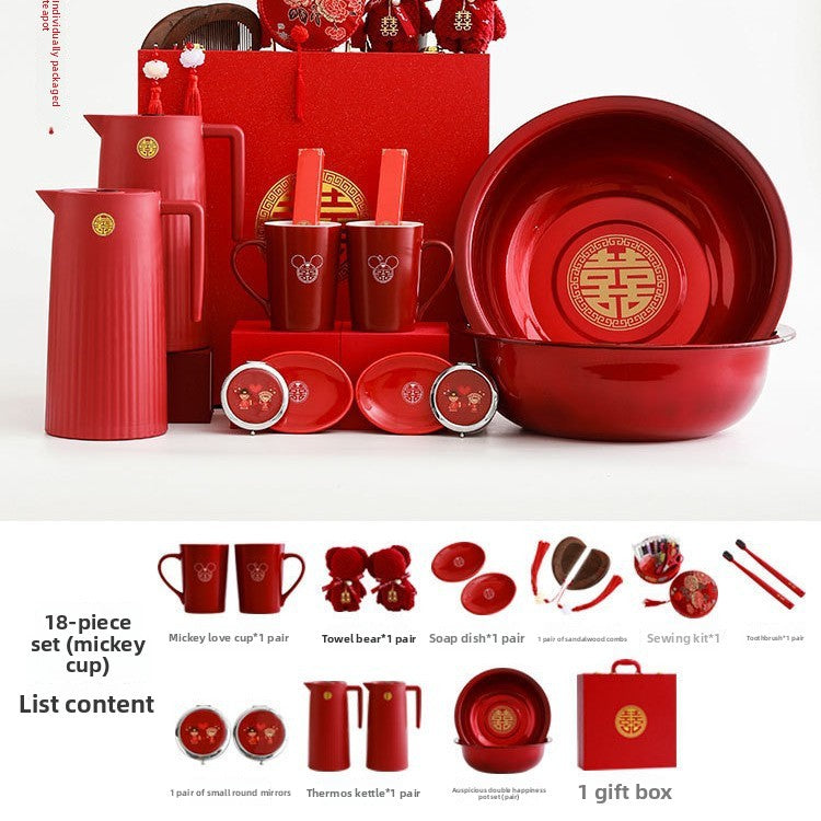 Ceramic Wedding Gift Set – Traditional Chinese Bridal Dowry Trunk with Tea Set & Accessories