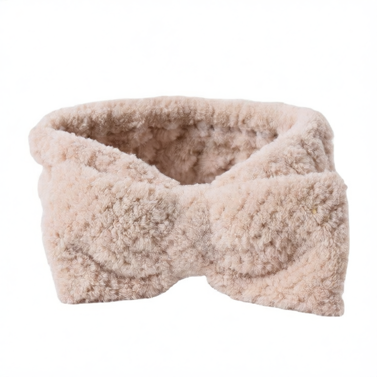 Korean Style Coral Fleece Bow Headband for Women – Plaid Elastic Hair Band for Face Washing, Makeup, Skincare and Sports
