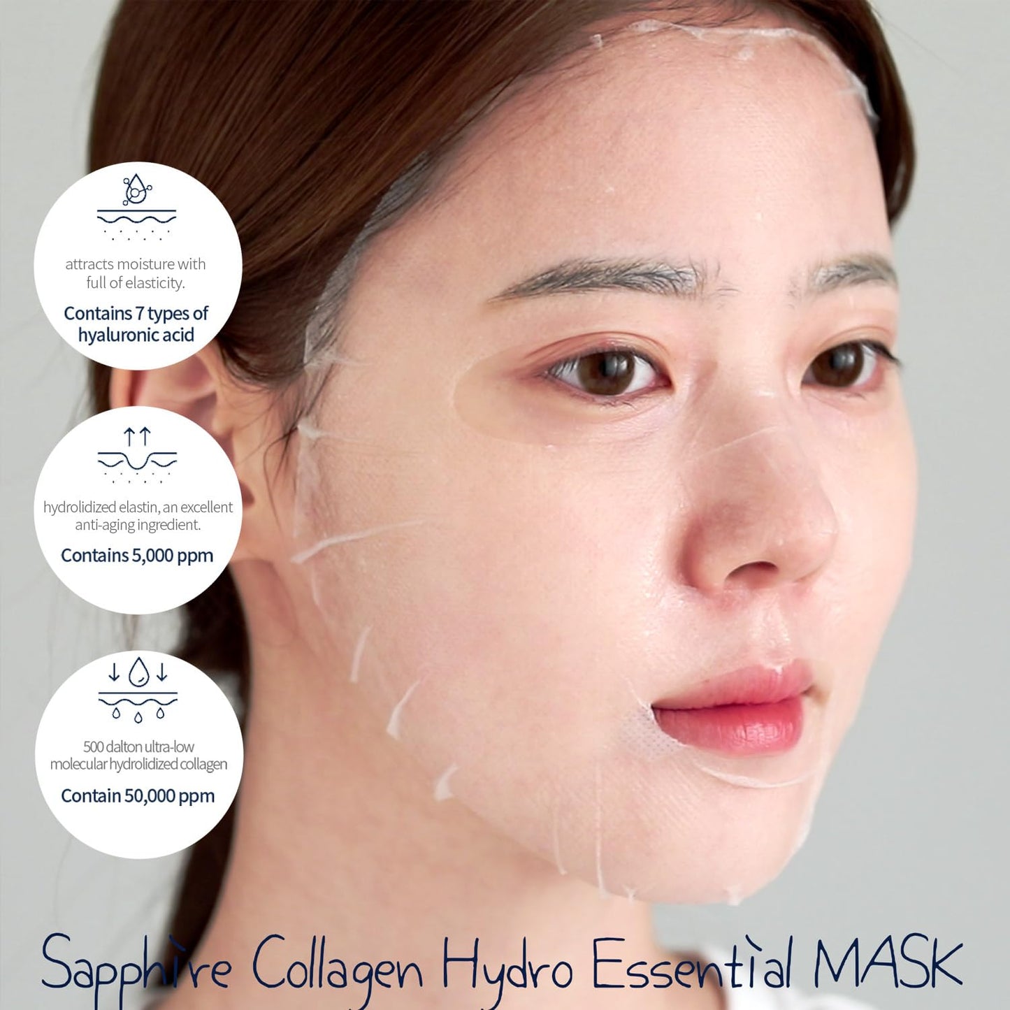 WELLDERMA Sapphire Collagen Hydro Essential Mask, 10 Sheets – Moisturizing & Soothing Sheet Mask with Collagen & Ceramide, 1.01 Fl.Oz (30Ml) X 10Ea