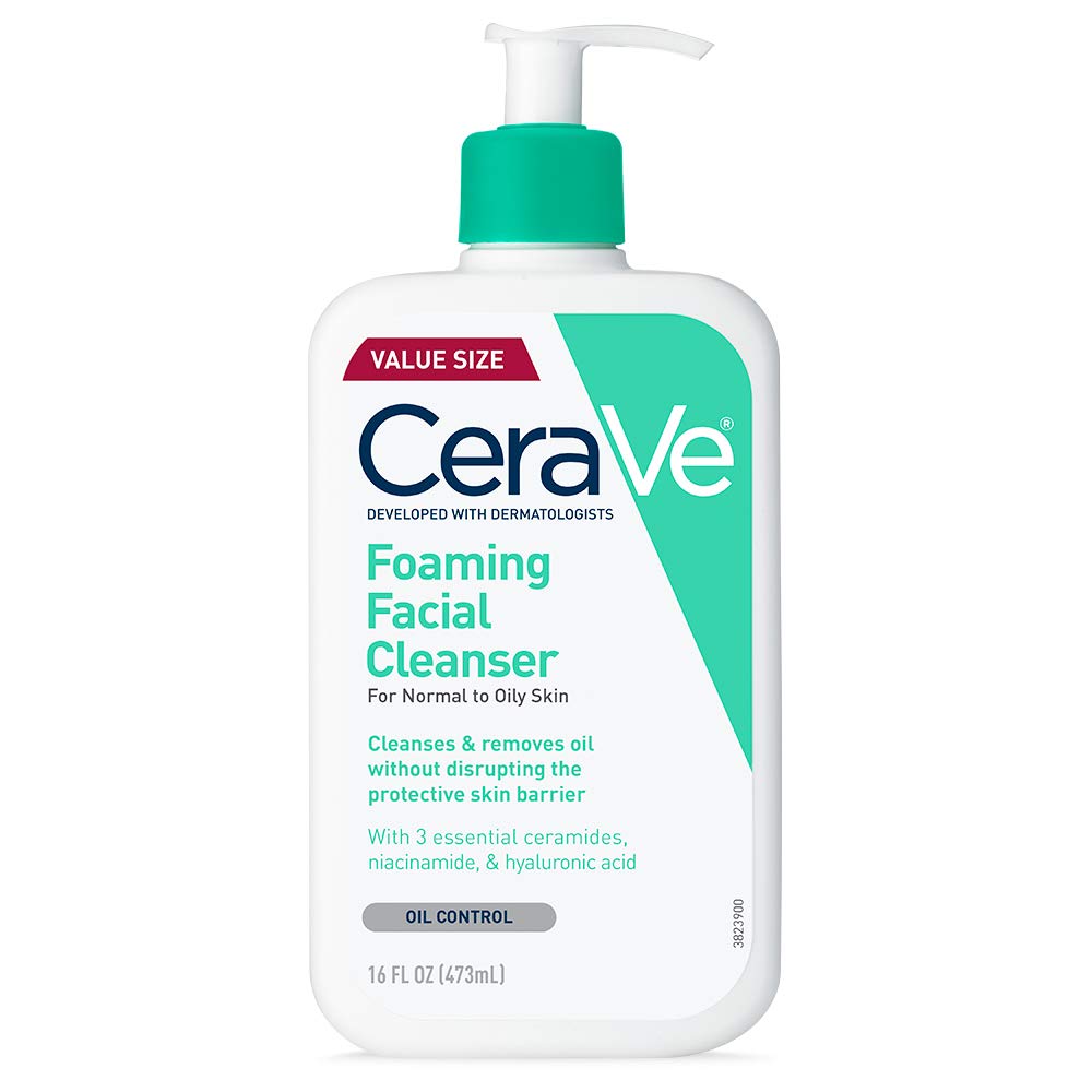 CeraVe Foaming Facial Cleanser for Oily Skin with Hyaluronic Acid, Ceramides, and Niacinamide, Fragrance-Free and Paraben-Free, Non-Drying Oil Control, 16 Fl Oz