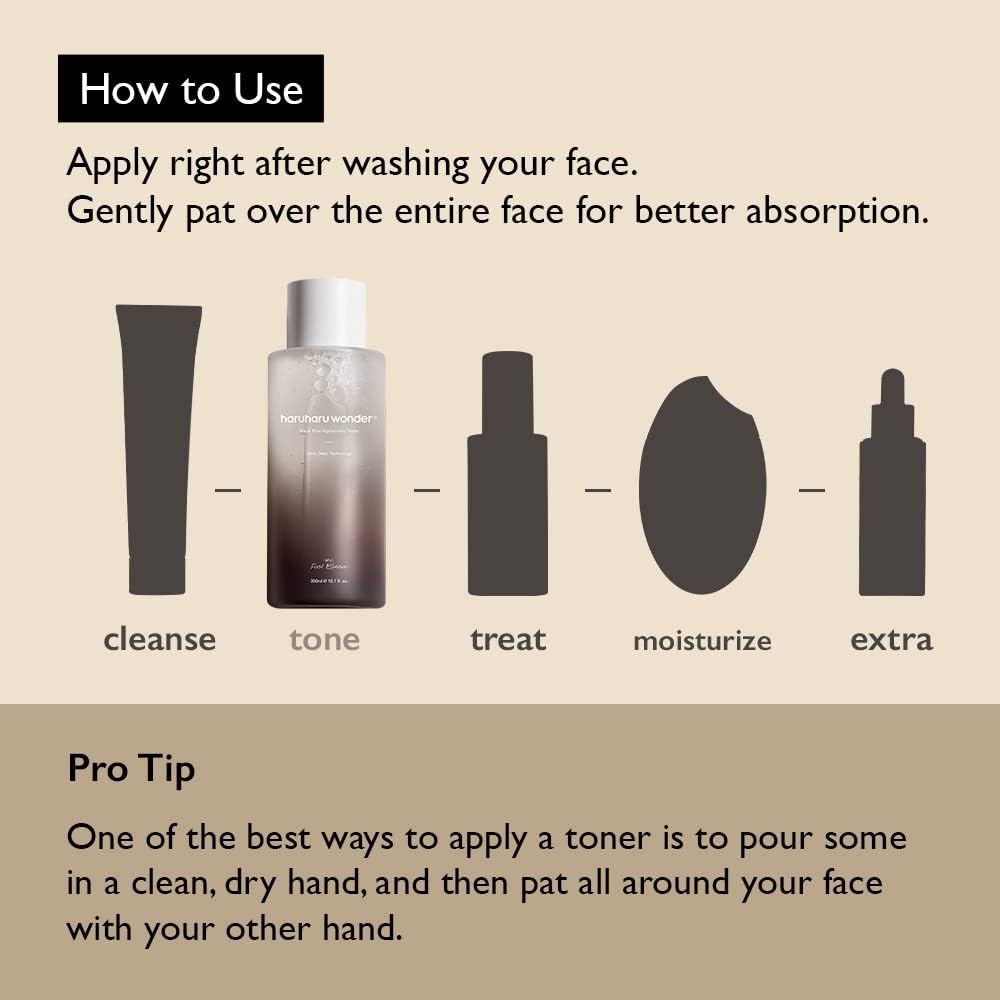 Haruharu Wonder Black Rice Hyaluronic Toner, Deep Hydration, Glass Skin, Hyaluronic Acid, Lavender Oil, Skin Plumpling, Korean Skincare, Vegan, Cruelty-Free, 10.1 Fl.Oz