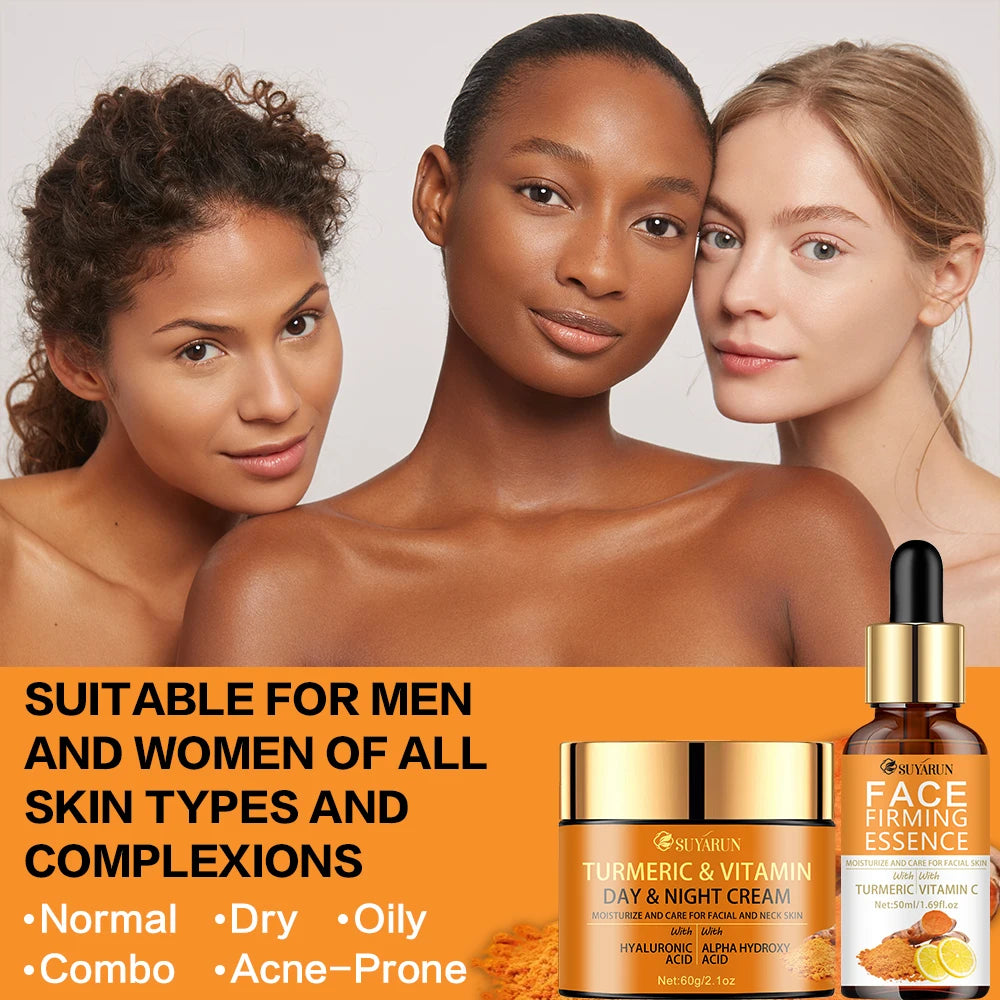 SUYARUN Vitamin C Brightening Cream + Turmeric Firming Serum Duo, Anti-Aging Skincare Set for Youthful Glow & Radiance.