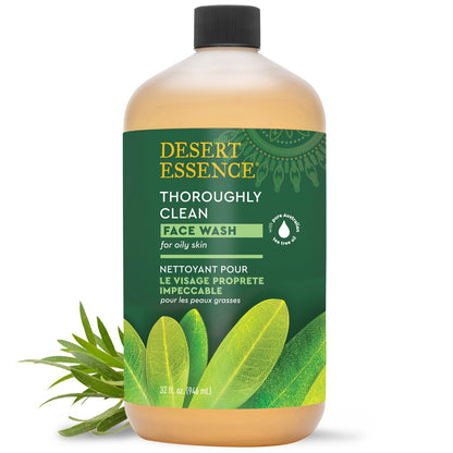 Desert Essence Organic Facial Cleanser with Tea Tree Oil, Castile Soap, and Coconut Oil - Ideal for Sensitive and Oily Skin, Vegan and Cruelty-Free, 32 Fl Oz