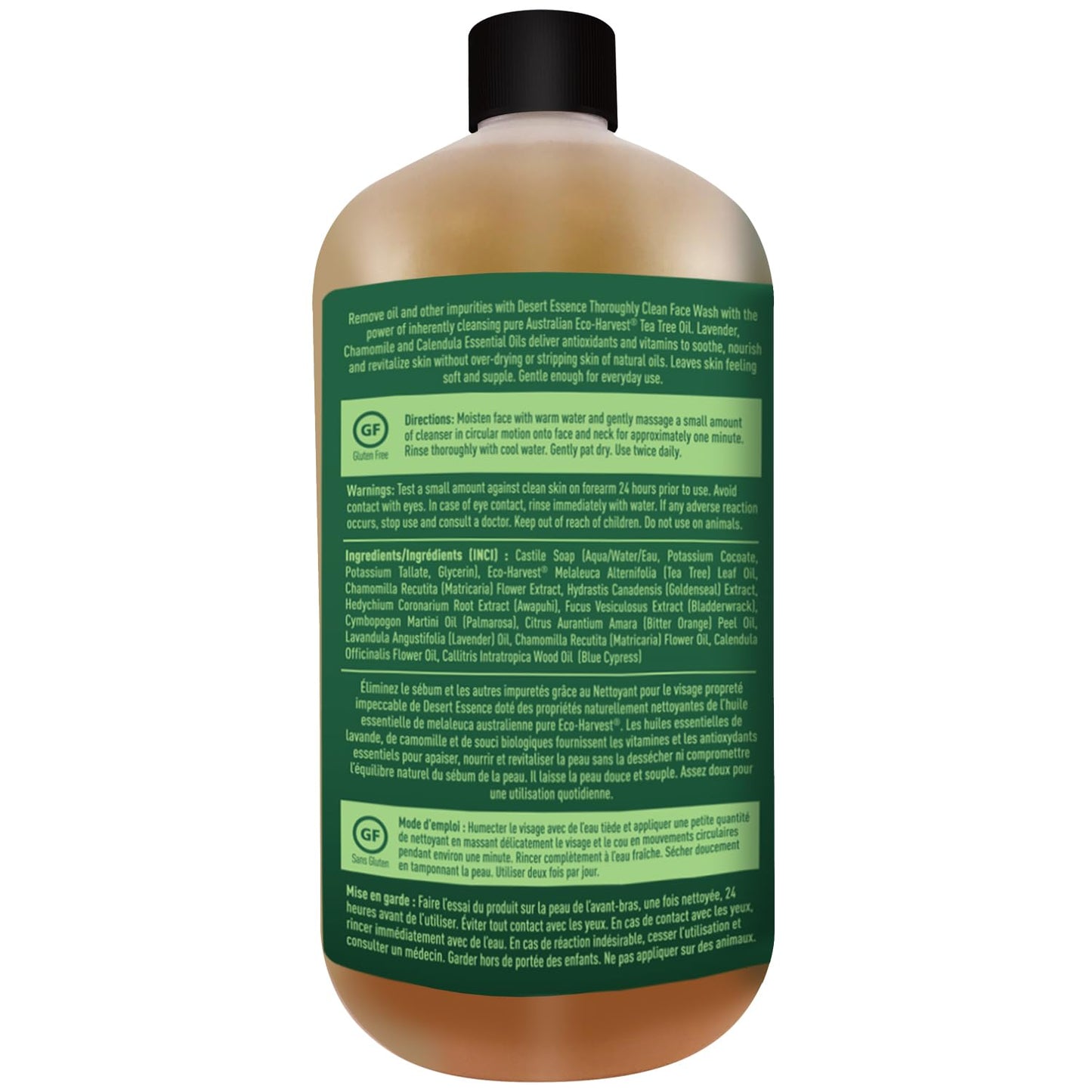 Desert Essence Organic Facial Cleanser with Tea Tree Oil, Castile Soap, and Coconut Oil - Ideal for Sensitive and Oily Skin, Vegan and Cruelty-Free, 32 Fl Oz