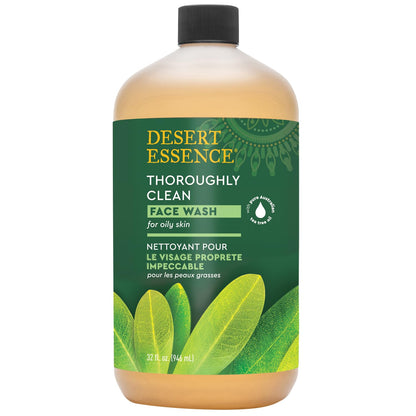 Desert Essence Organic Facial Cleanser with Tea Tree Oil, Castile Soap, and Coconut Oil - Ideal for Sensitive and Oily Skin, Vegan and Cruelty-Free, 32 Fl Oz