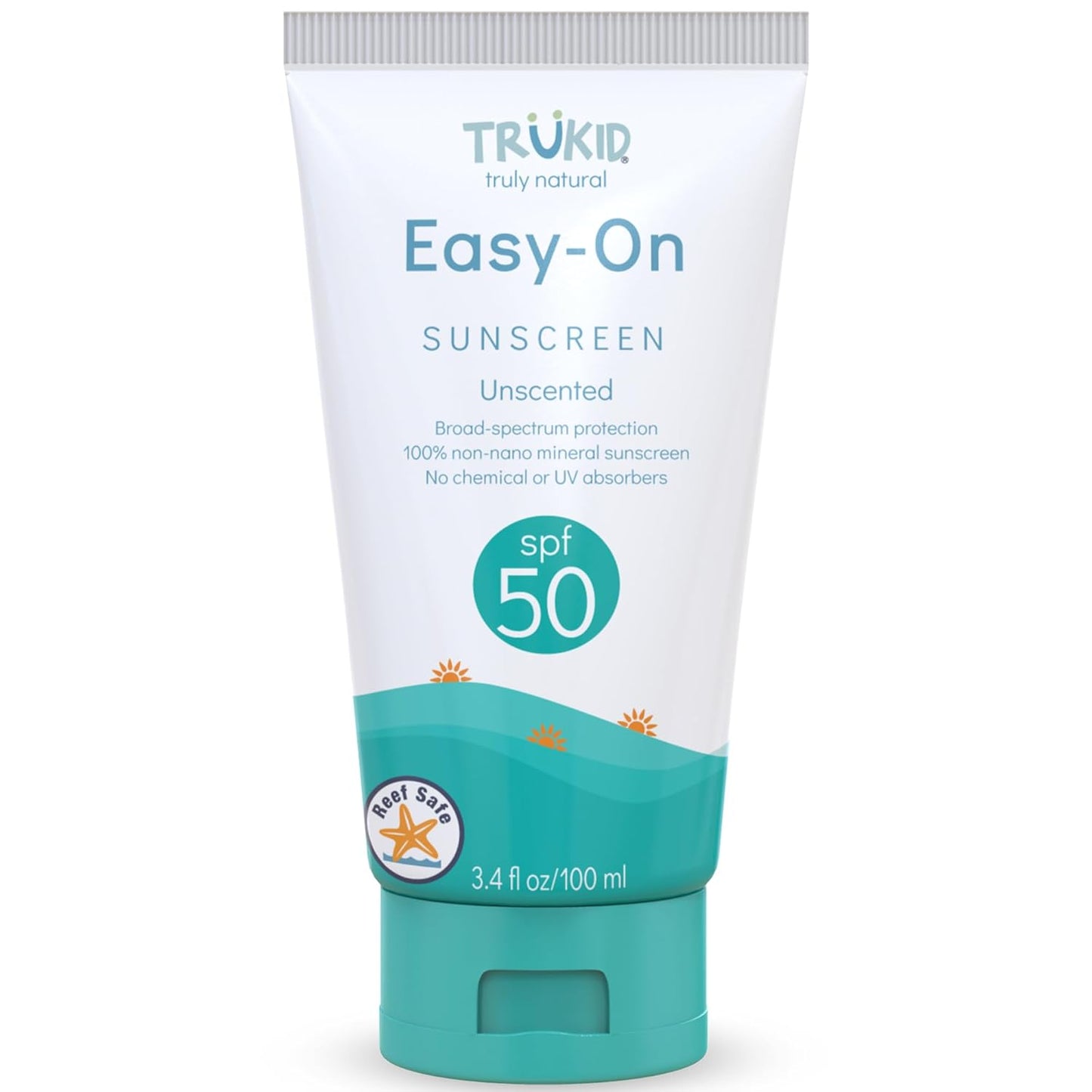 Trukid Easy On Mineral Sunscreen SPF 50 - Natural Non-Toxic Zinc Oxide Sunblock for Children and Infants, Unscented, Sensitive Skin Formula, Travel Size 3.4 Oz, FSA Eligible