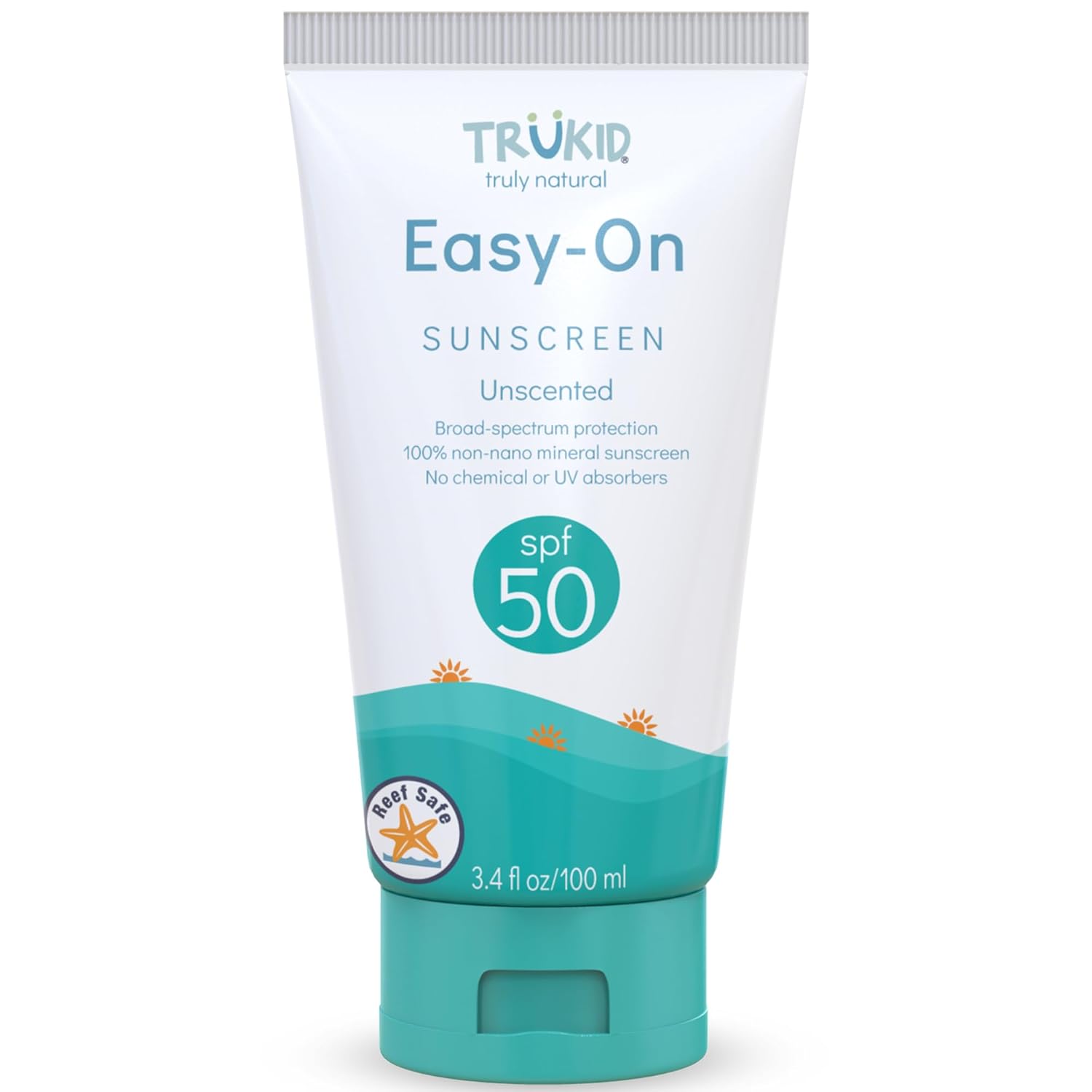 Trukid Easy On Mineral Sunscreen SPF 50 - Natural Non-Toxic Zinc Oxide Sunblock for Children and Infants, Unscented, Sensitive Skin Formula, Travel Size 3.4 Oz, FSA Eligible