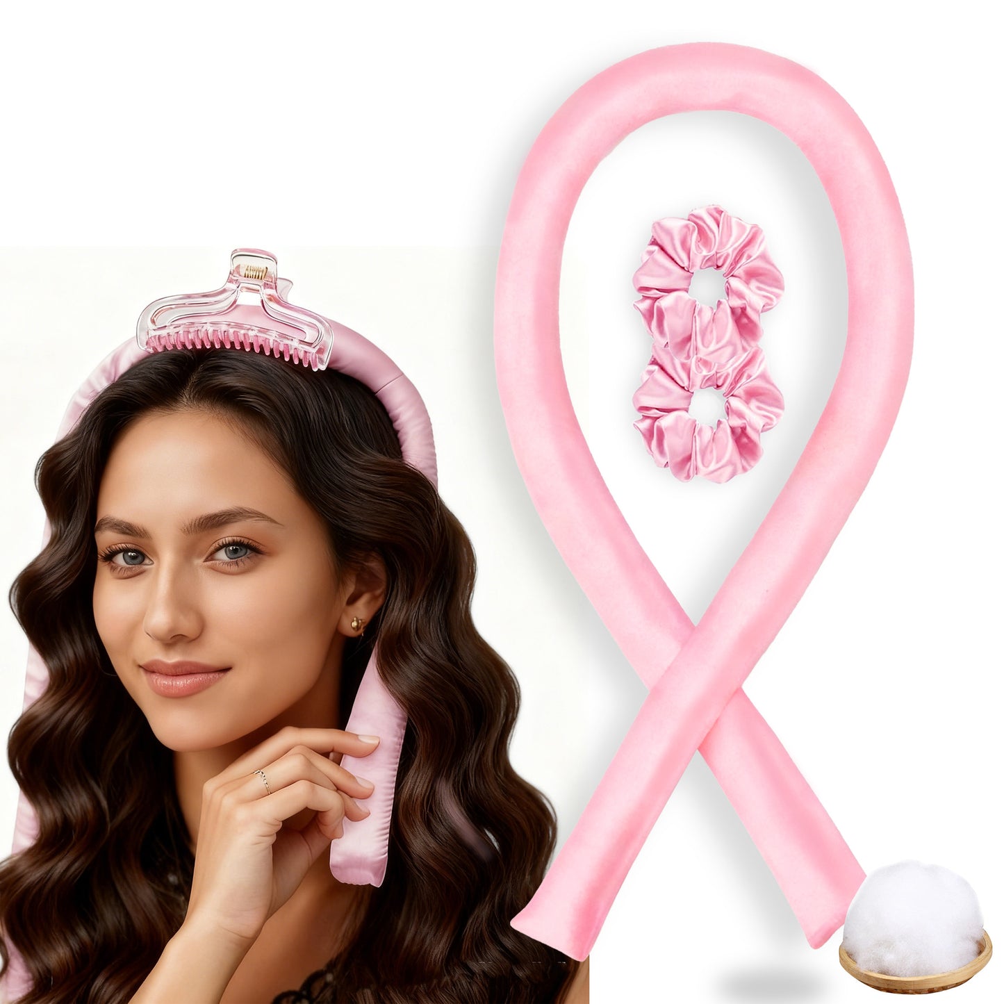 No-Heat Satin Curling Set – Handmade Wave & U-Shaped Hair Curler