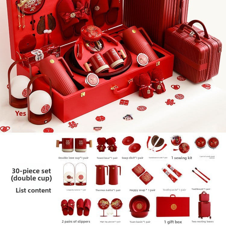 Ceramic Wedding Gift Set – Traditional Chinese Bridal Dowry Trunk with Tea Set & Accessories