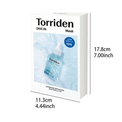 Torriden DIVE-IN Hyaluronic Acid Facial Sheet Masks 10pcs,Thin & Skin-Conforming,Deeply Moisturizing,K-Beauty,Korean Makeup