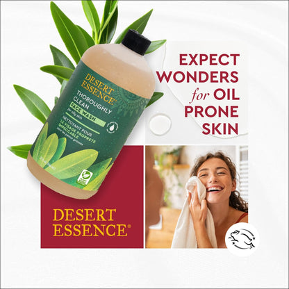 Desert Essence Organic Facial Cleanser with Tea Tree Oil, Castile Soap, and Coconut Oil - Ideal for Sensitive and Oily Skin, Vegan and Cruelty-Free, 32 Fl Oz