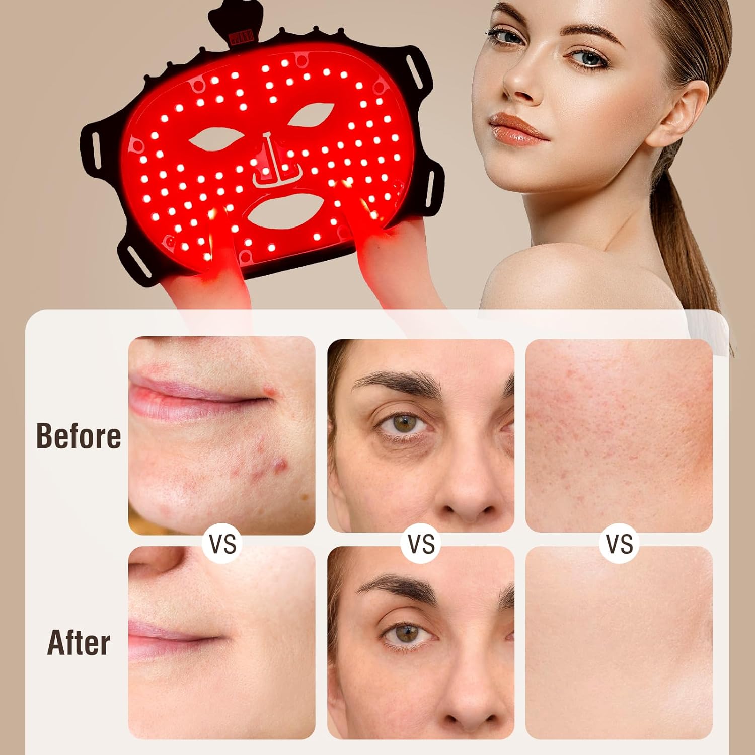 7-Color LED Red Light Therapy Face Mask for Anti-Aging and Skin Care, Featuring Eye Protection Cushion for Home Use