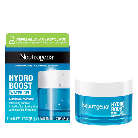 Ultimate Hydration Duo: Neutrogena Hydro Boost Water Gel Face Moisturizer Starter Kit with Refillable Jar & Refill Pods for Dewy, Radiant Skin
