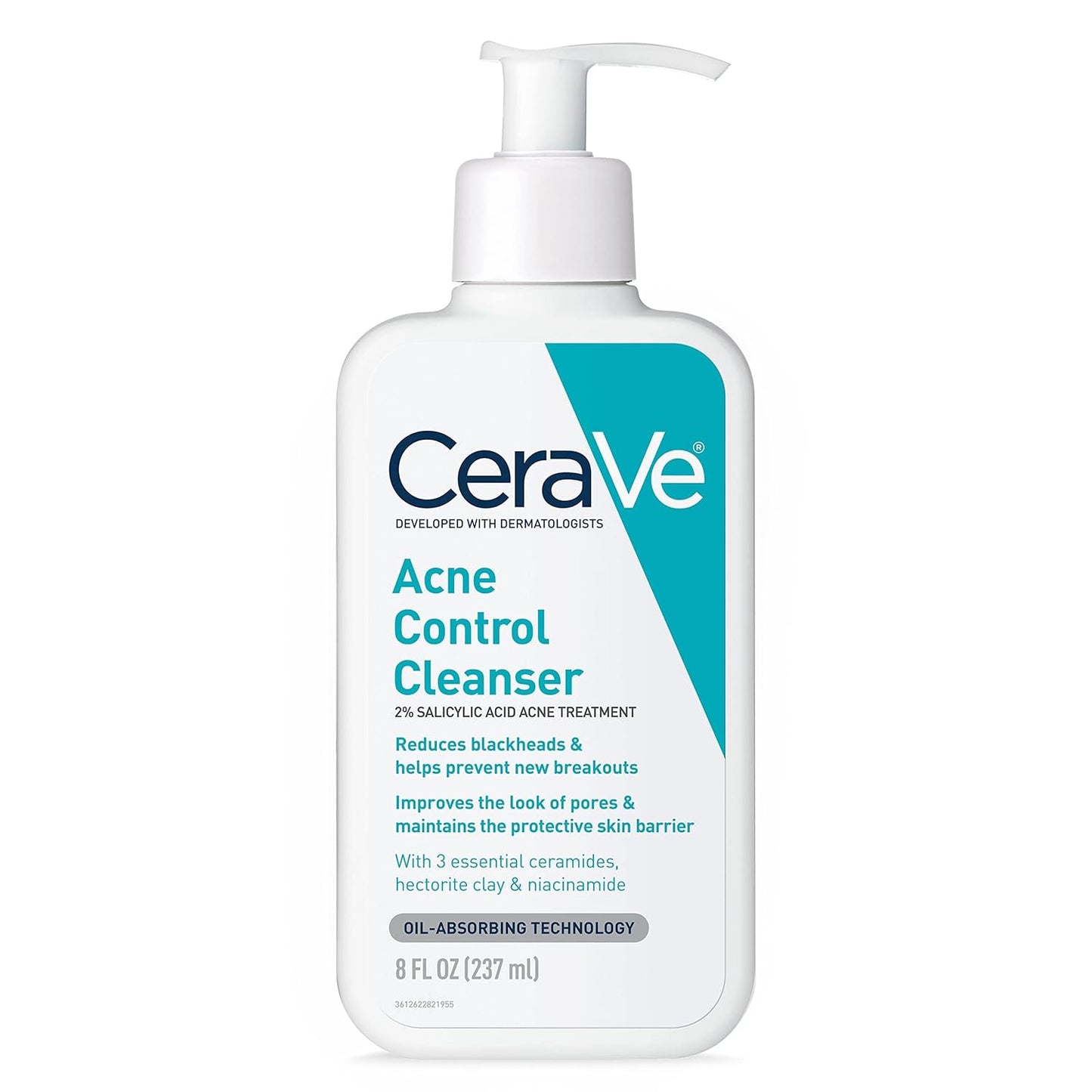 CeraVe Acne Treatment Face Wash with Salicylic Acid, Purifying Clay, Niacinamide, and Ceramides for Pore Control and Blackhead Removal, 8 Ounces
