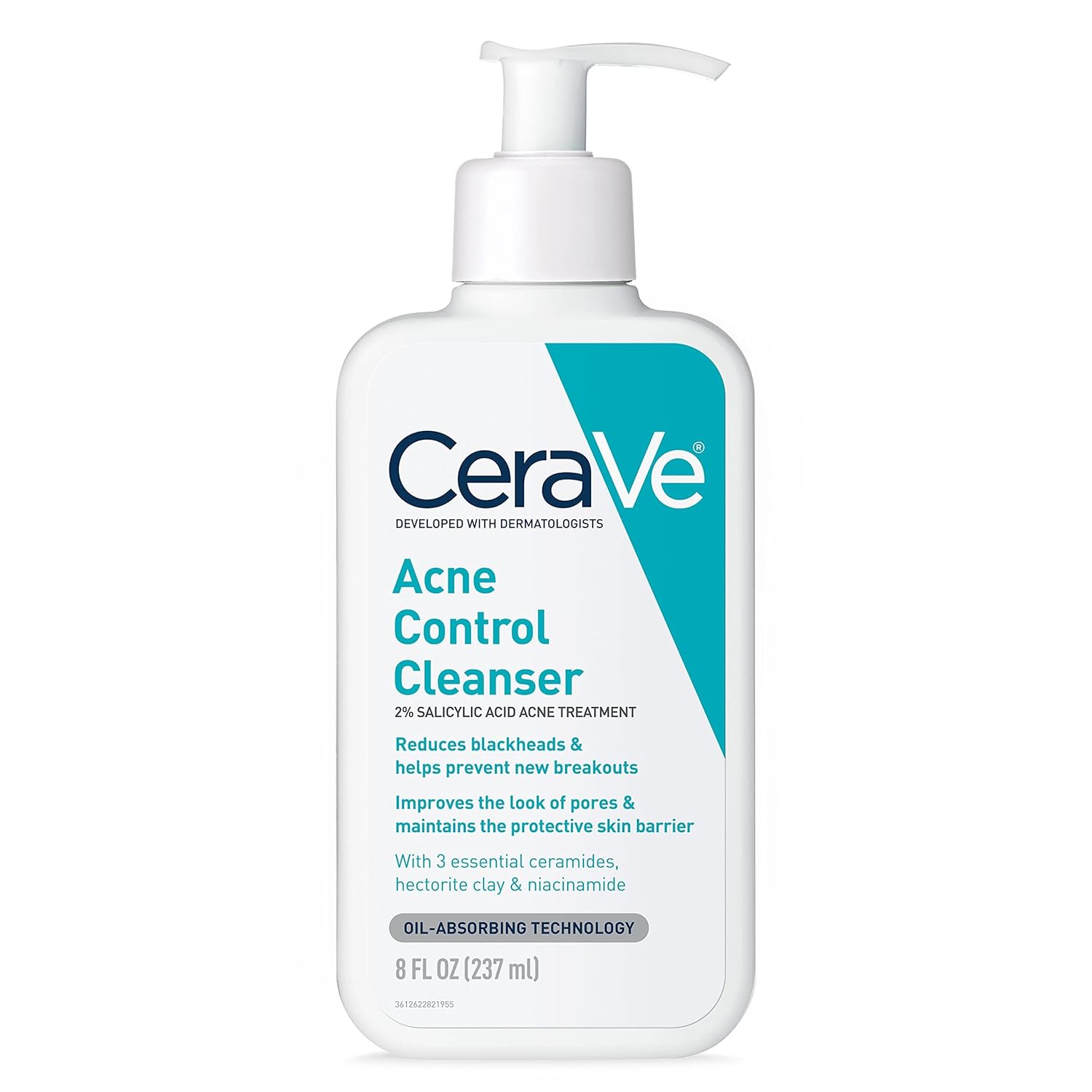 CeraVe Acne Treatment Face Wash with Salicylic Acid, Purifying Clay, Niacinamide, and Ceramides for Pore Control and Blackhead Removal, 8 Ounces