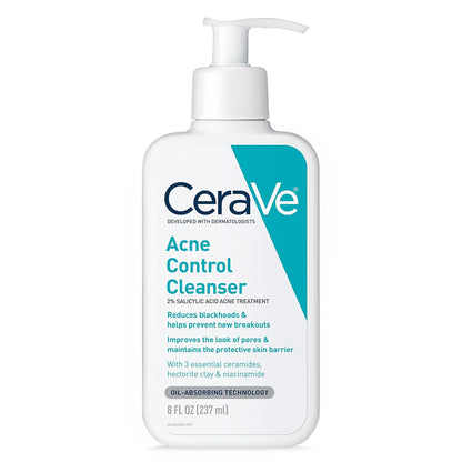 CeraVe Acne Treatment Face Wash with Salicylic Acid, Purifying Clay, Niacinamide, and Ceramides for Pore Control and Blackhead Removal, 8 Ounces
