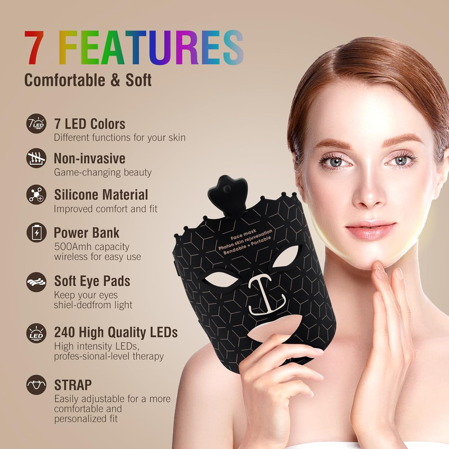 7-Color LED Red Light Therapy Face Mask for Anti-Aging and Skin Care, Featuring Eye Protection Cushion for Home Use