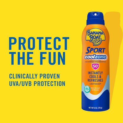 Banana Boat Sport Cool Zone SPF 50 Sunscreen Spray Twin Pack - Oxybenzone Free, 6 oz Each-Available US Shipping