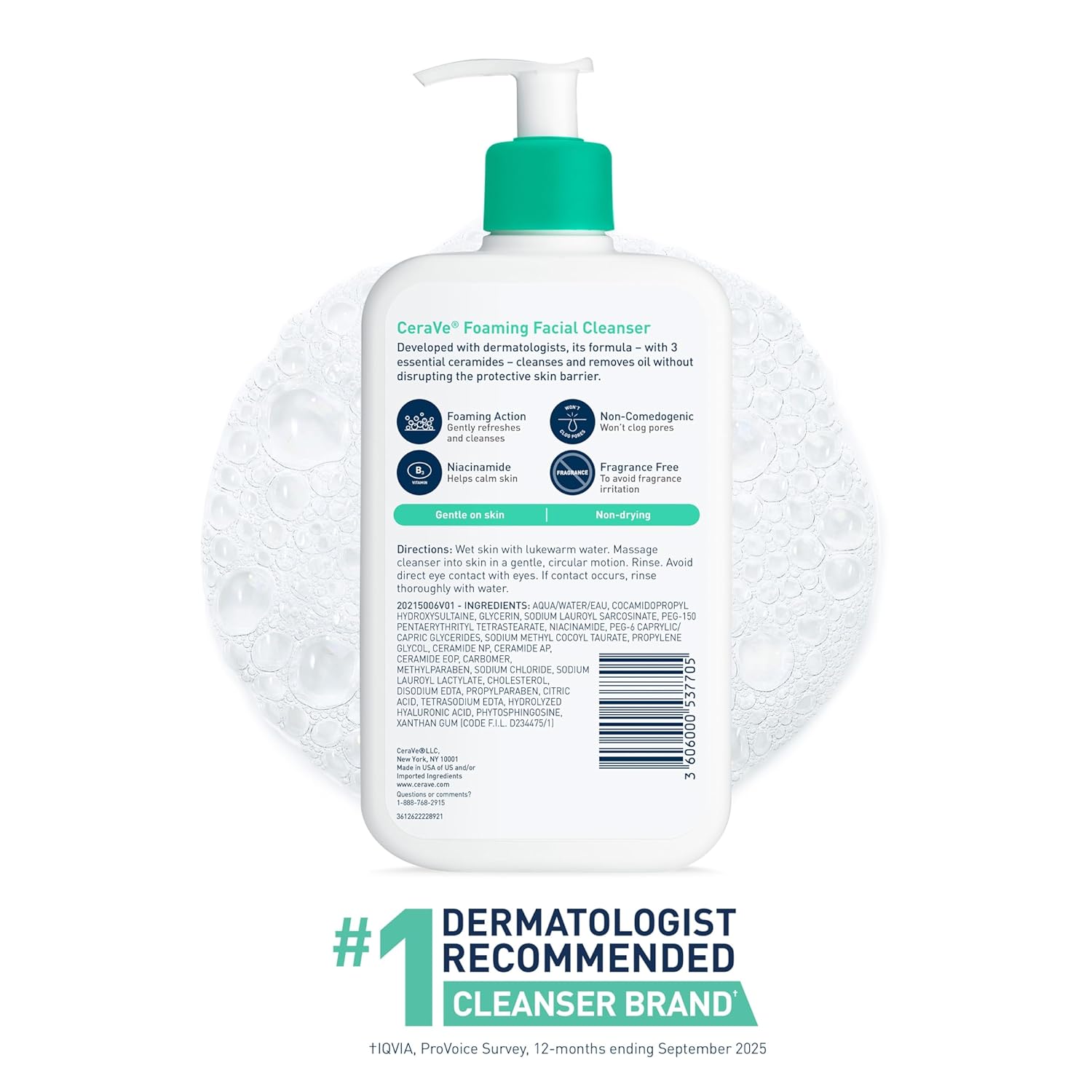 CeraVe Foaming Facial Cleanser for Oily Skin with Hyaluronic Acid, Ceramides, and Niacinamide, Fragrance-Free and Paraben-Free, Non-Drying Oil Control, 16 Fl Oz