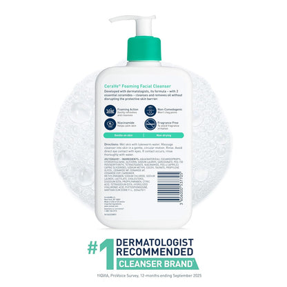 CeraVe Foaming Facial Cleanser for Oily Skin with Hyaluronic Acid, Ceramides, and Niacinamide, Fragrance-Free and Paraben-Free, Non-Drying Oil Control, 16 Fl Oz