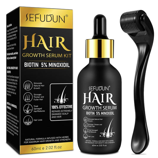 5% Minoxidil Hair Growth Serum Kit - Hair Regrowth Treatment for Scalp Hair Loss and Thinning with Biotin, 2.02 Fl Oz, One Month Supply