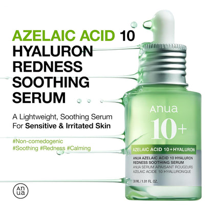 Anua Azelaic Acid 10% Redness Relief Serum with Hyaluronic Acid and Niacinamide for Sensitive Skin, Korean Skincare (30ml / 1.01 fl oz)