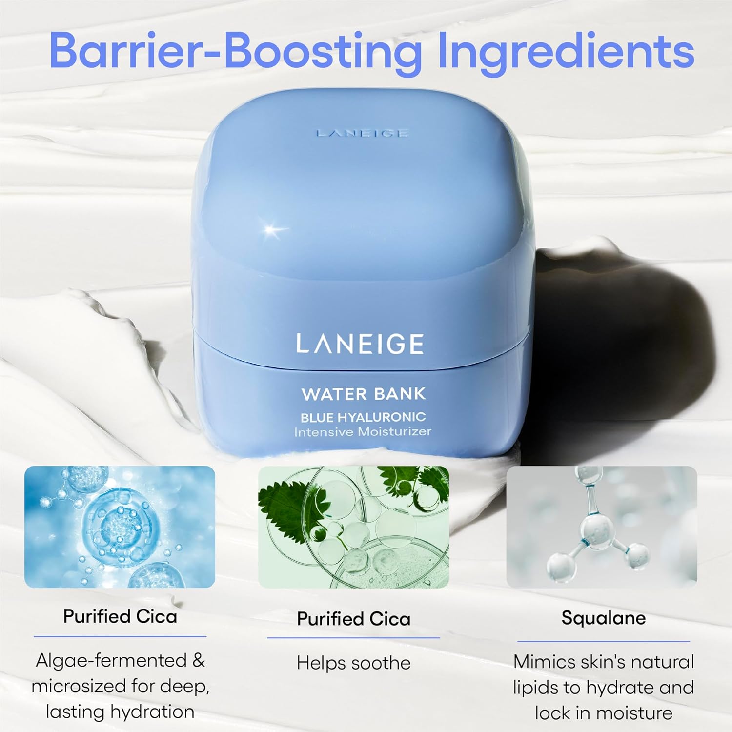 LANEIGE Water Bank Blue Hyaluronic Intensive Moisturizer - Hydrating Face Cream for Extra Dry Skin with Squalane and Peptide for Enhanced Skin Barrier Support, Dermatologist-Tested